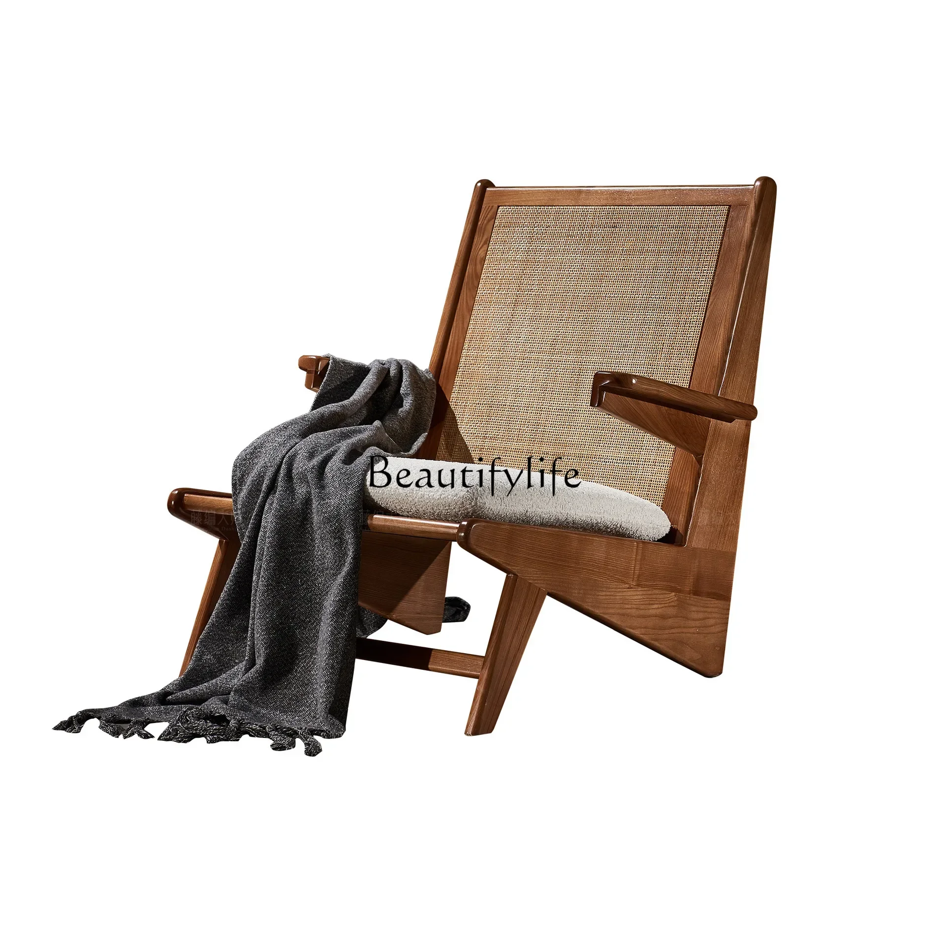 

LDNordic rattan casual single chair solid wood living room sofa chair wabi-sabi furniture