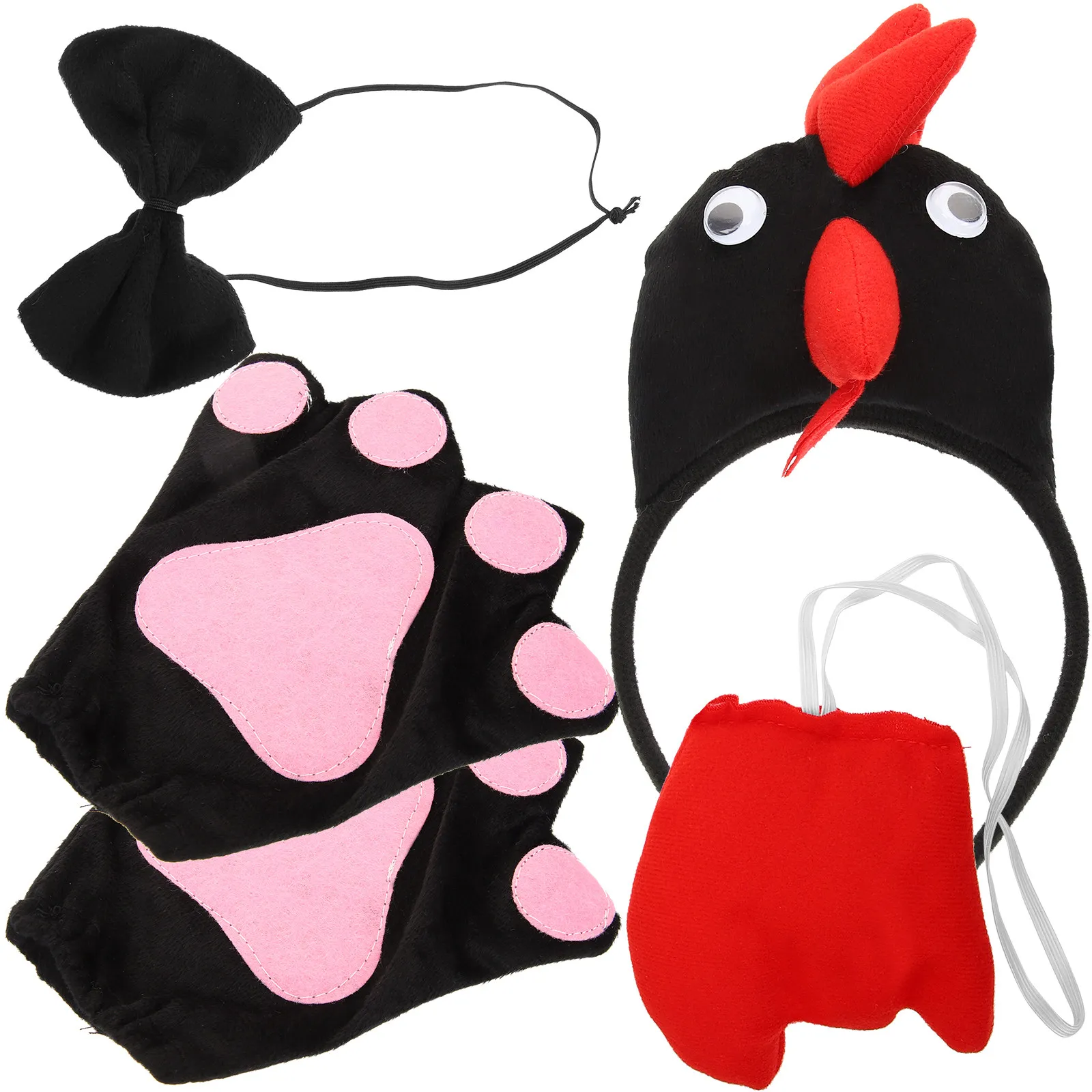 

1Set Easter Chicken Costume Set Cute Headband Bowtie Tail Gloves Party Cosplay Animal Headband Photo Prop