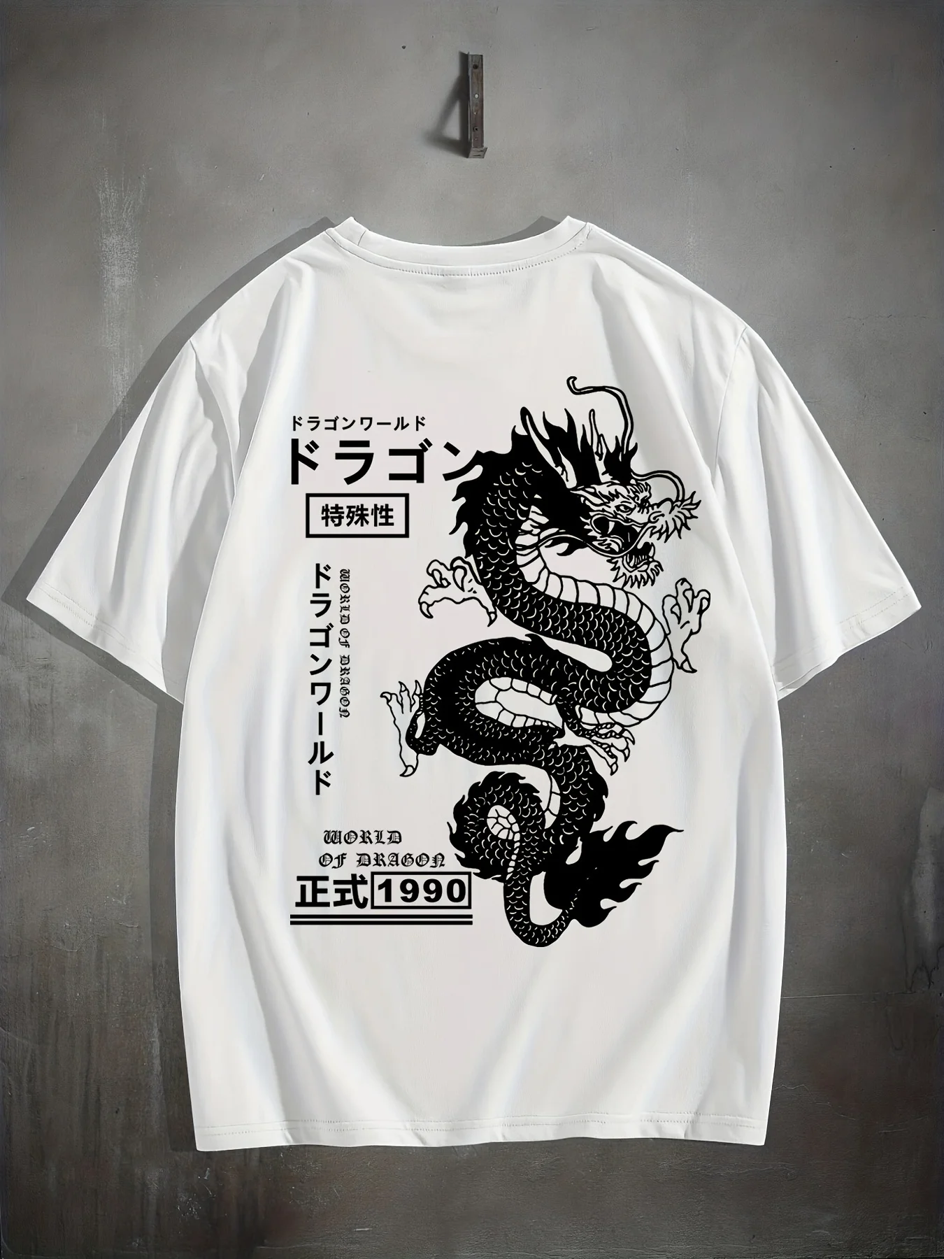 伸縮性のあるウエストバンド付きのシックなドラゴンプリントシャツ,リラックスしたラウンドネックTシャツ,ポリエステル100%,全シーズン,カジュアル,週末に最適