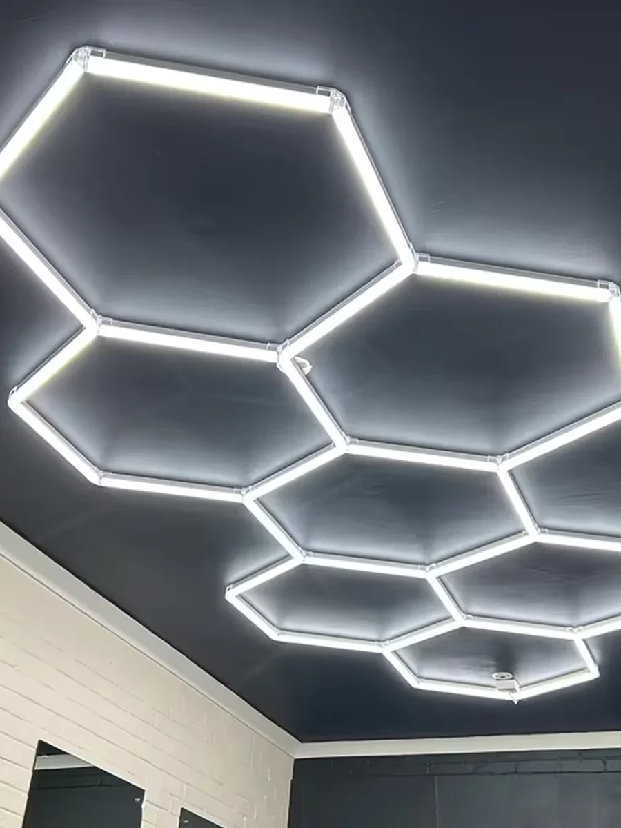 Zeshoekige led-verlichting auto plafondverlichting zeshoekige led-lampen super helder 6500K LED buis auto detailing showroom 4S werkplaats - afbeelding 2