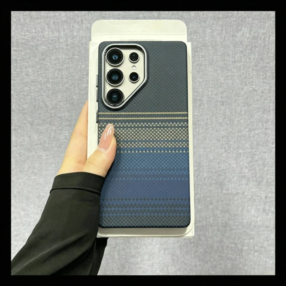 Luxury Carbon Fiber Kevlar For Magsafe Case For Samsung S26 S25 S24 Ultra Wireless Charge Alloy Lens Hard Pc Bumper Points Cover