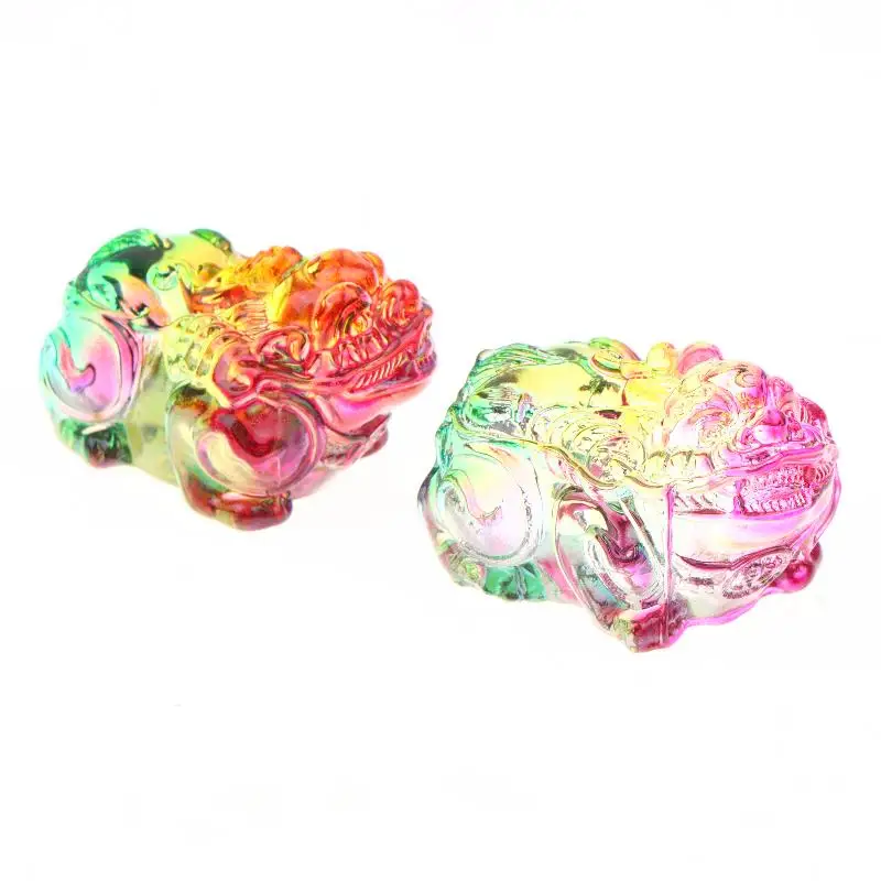 Colorful Crystal Pixiu Sculpture Hand Carved Smooth Edges Feng Shui Wealth Talisman Decor for Home Office Desktop