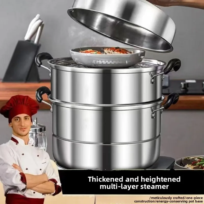 Stainless Steel Steamer Pot Double Layer Triple Layer Thickened Steamer Basket US Europe Gas Induction Steam Cooker Steamer Pot