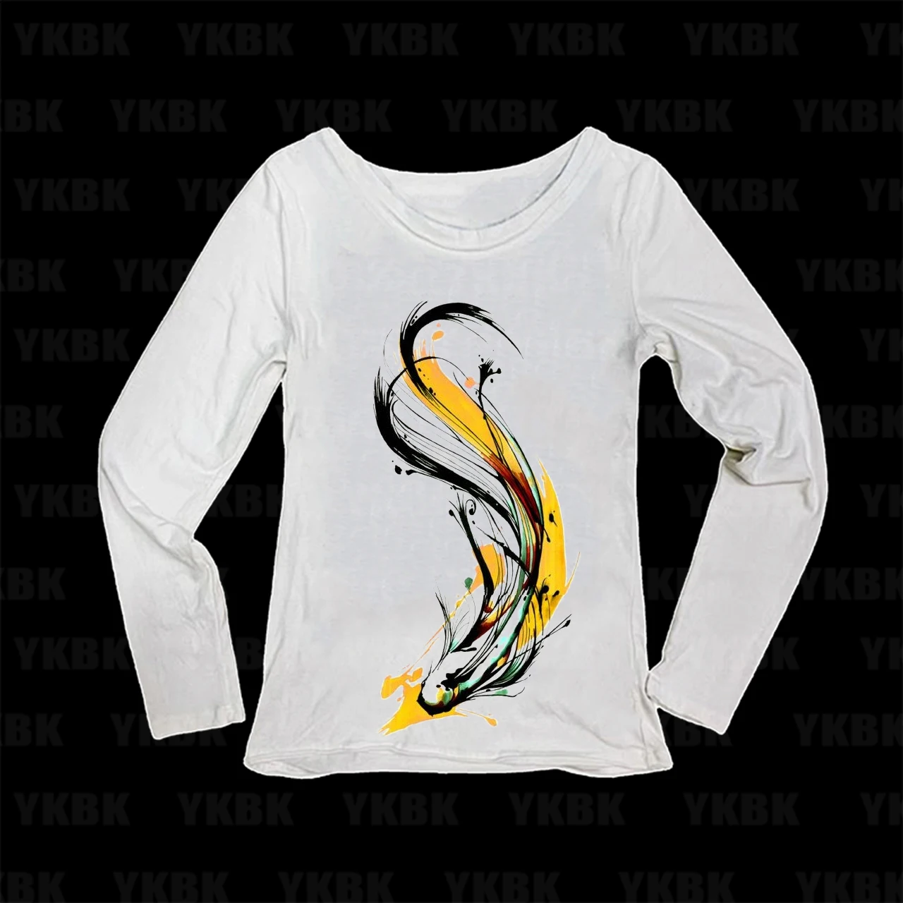 White Slim Long Sleeve T Shirt Unisex Oriental Ink Phoenix Graphic Chinese Brush Print Traditional Art Aesthetic Vintage Streetw