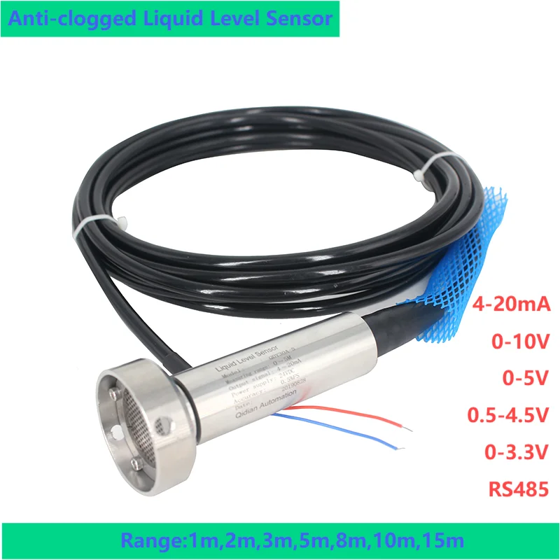 

4-20mA Anti-clogged Liquid Level Sensor DC12-36V Anti blocking DC5V Submersible Liquid Level Transmitter 0-10V 1-5V RS485