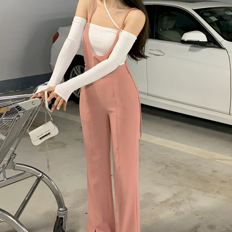 

bib pants women's summer thin section Korean version of suspender pants high waist split slacks one-piece jumpsuit Summer new