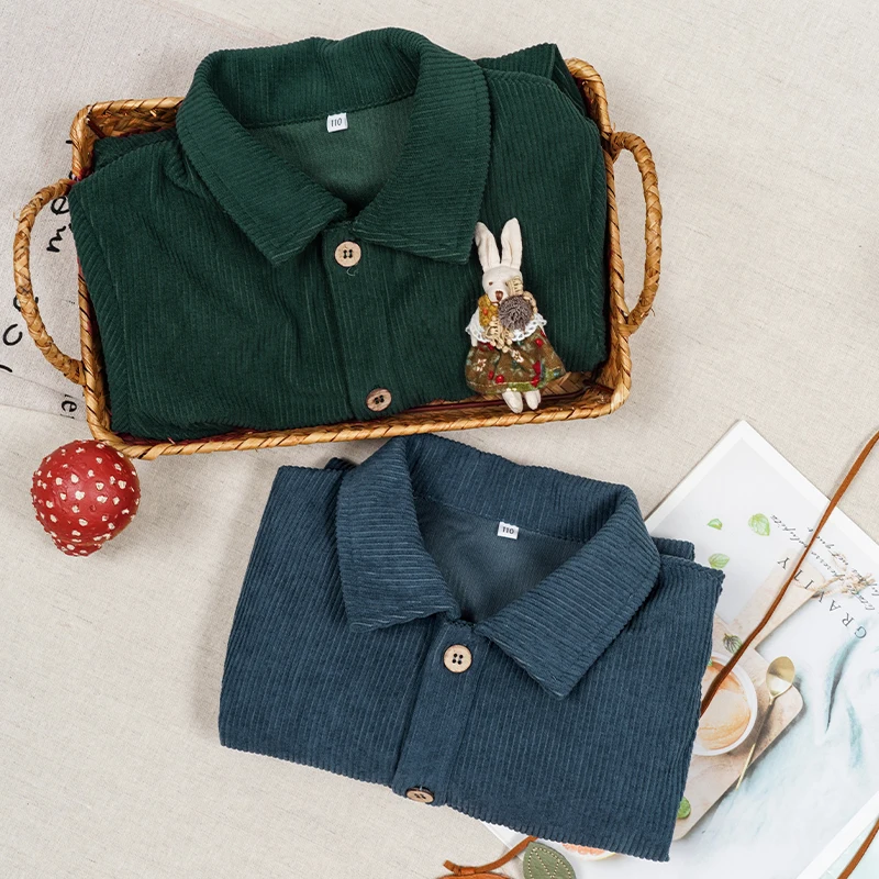 Lässiges Cordkleid für Mädchen 2026 Retro Herbst Neu Kinderkleid mit Revers Knöpfen Langarm mit Taschen Winterkleidung – Detail 5