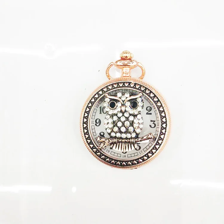 3PCS Luxury Diamond Rose Gold Quartz Pocket Watch for Men Women Orologio Hollow Case Fob Chain Ladies Pendant Necklace Clock