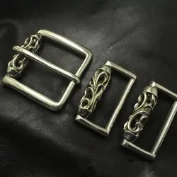 2 parti/set Solido Solido degli uomini di Fiori in rilievo Bianco di Rame di rame In Ottone Bianco Fibbia Della Cintura di rame FAI DA TE Fatti A Mano artigianale in pelle per