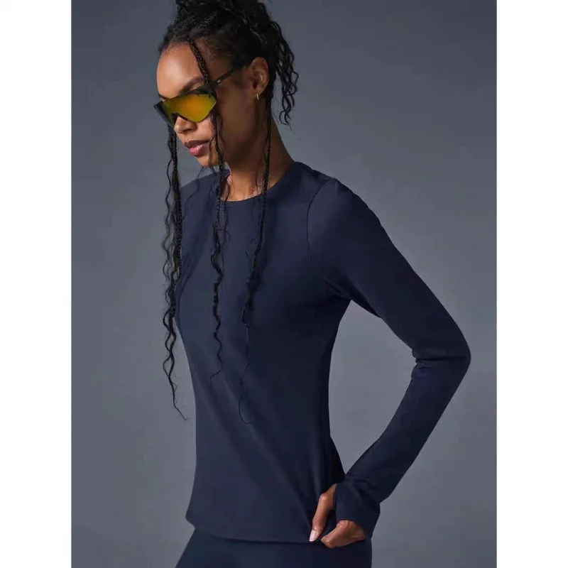 

Женская флисовая подкладка, длинный рукав, топ для йоги 2025, облегающий, с круглым вырезом, мягкий, с начесом, базовый слой, минималистичная активная одежда для тренировок и пилатеса