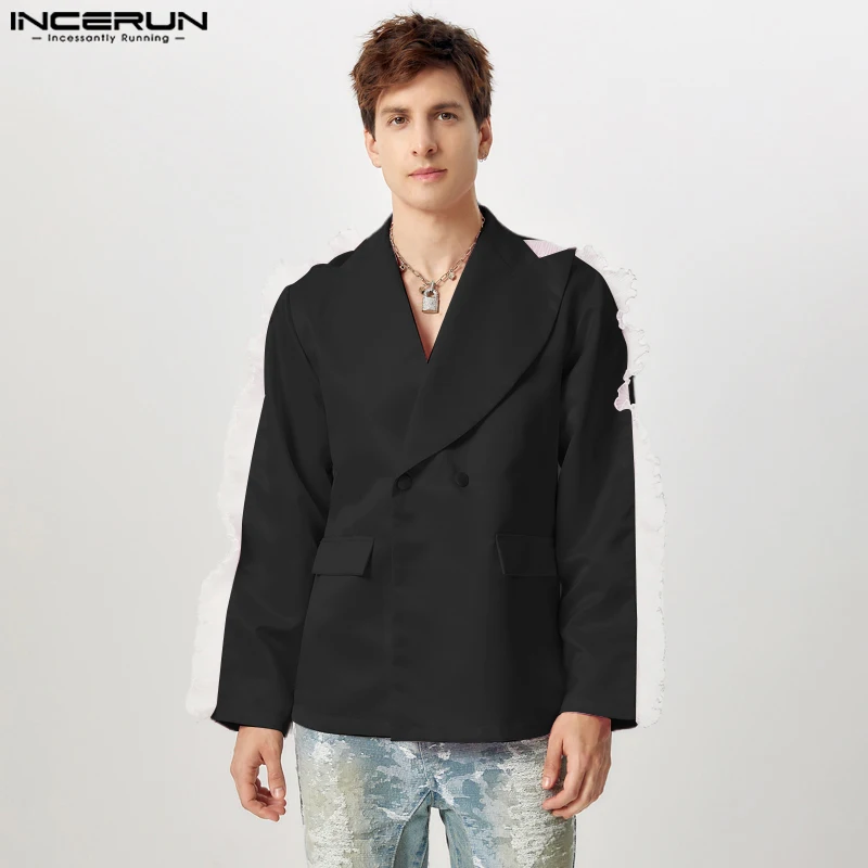 Stylish Casual Style Tosp INCERUN Men's Lapel Ruffled Edge Lace Suit Coat Sexy Male Well Fitting Long Sleeved Blazer S-5XL 2024