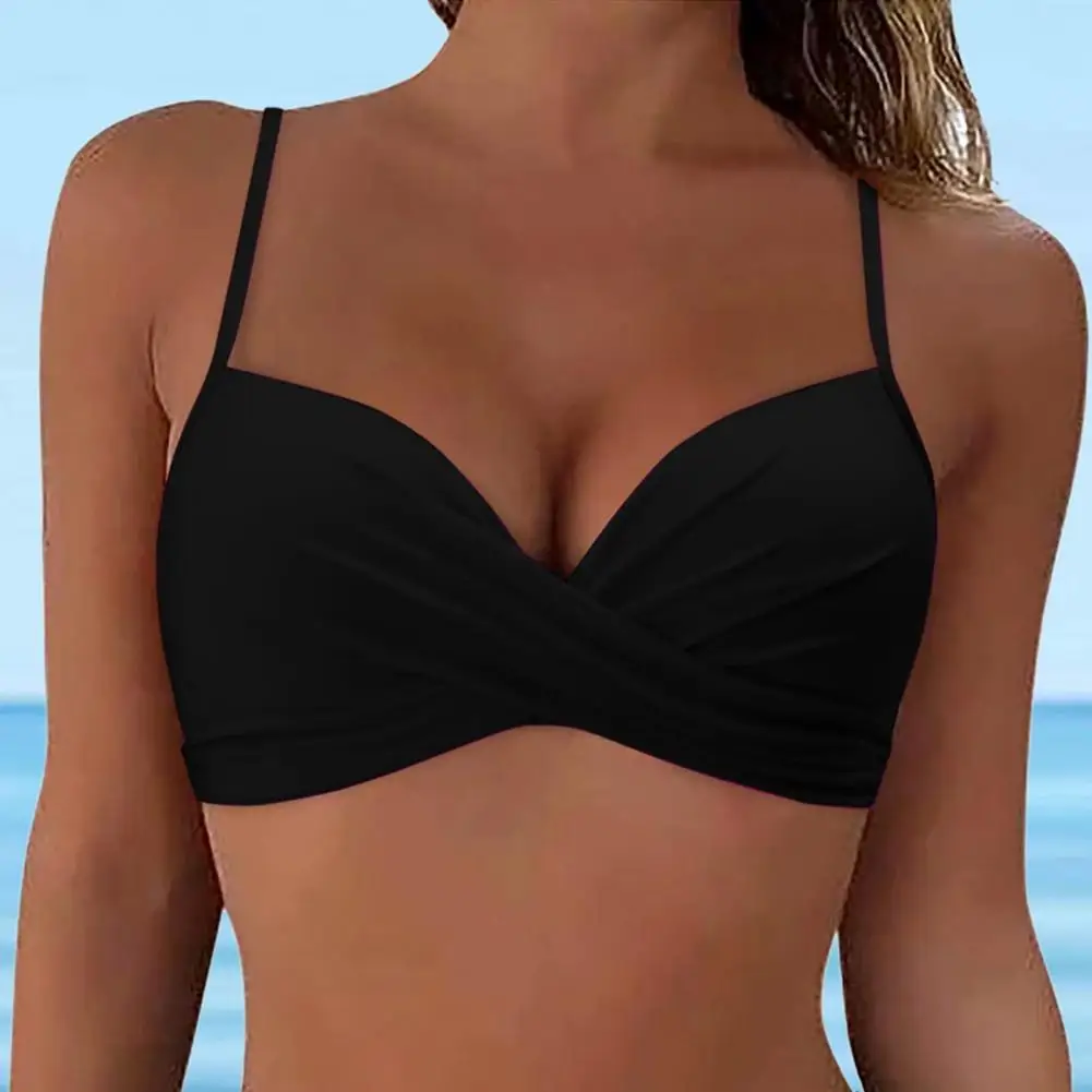 Butterfly Hook Swimsuit Top Steel Ring Molded Cup Bikini Top Stylish Backless Butterfly Hook Bikini Tops with V-neck for Women