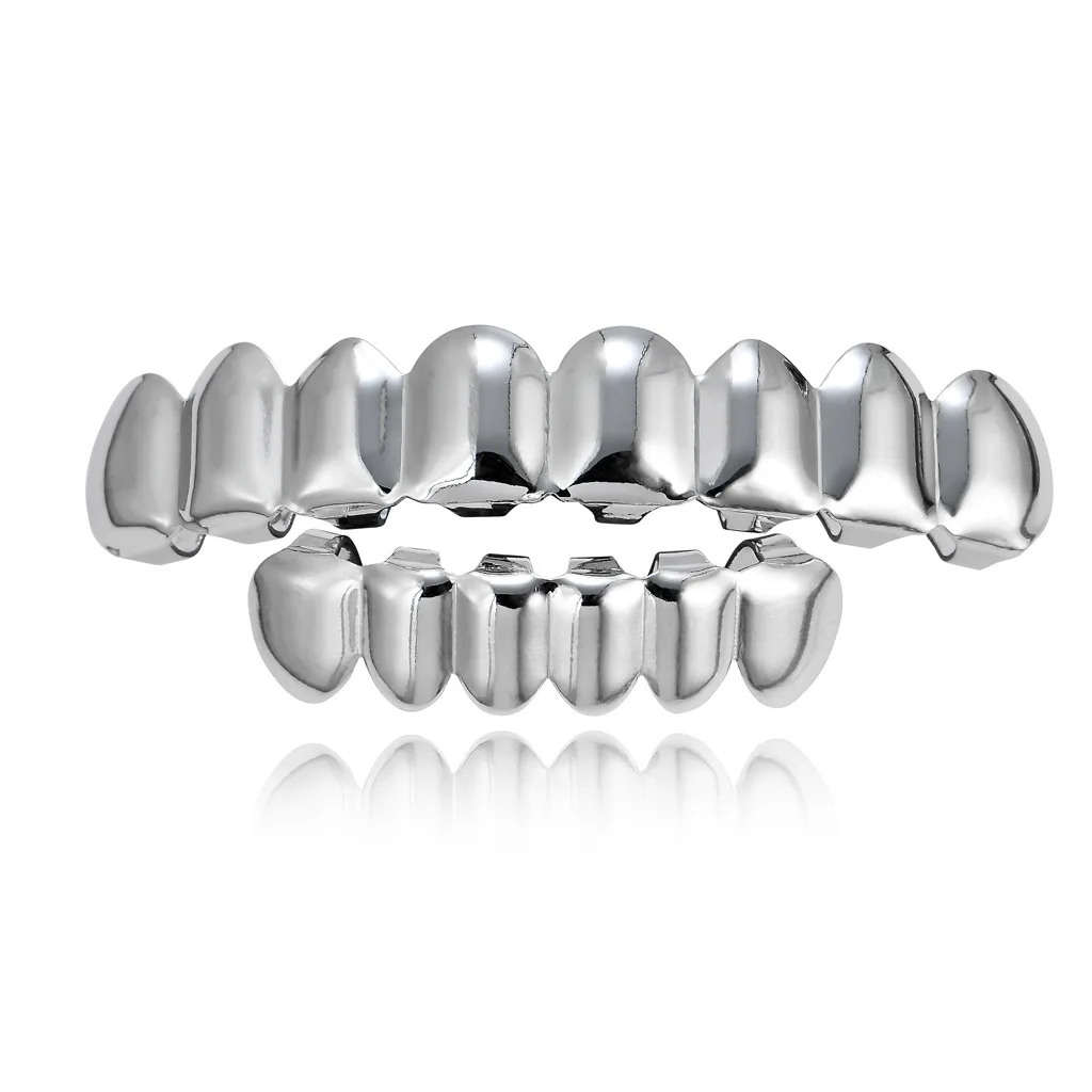 8/8 Hip Hop Teeth Grillz Set Gold Silver Color Top & Bottom Body Jewelry Punk Cosplay Party Tooth Grills Gifts