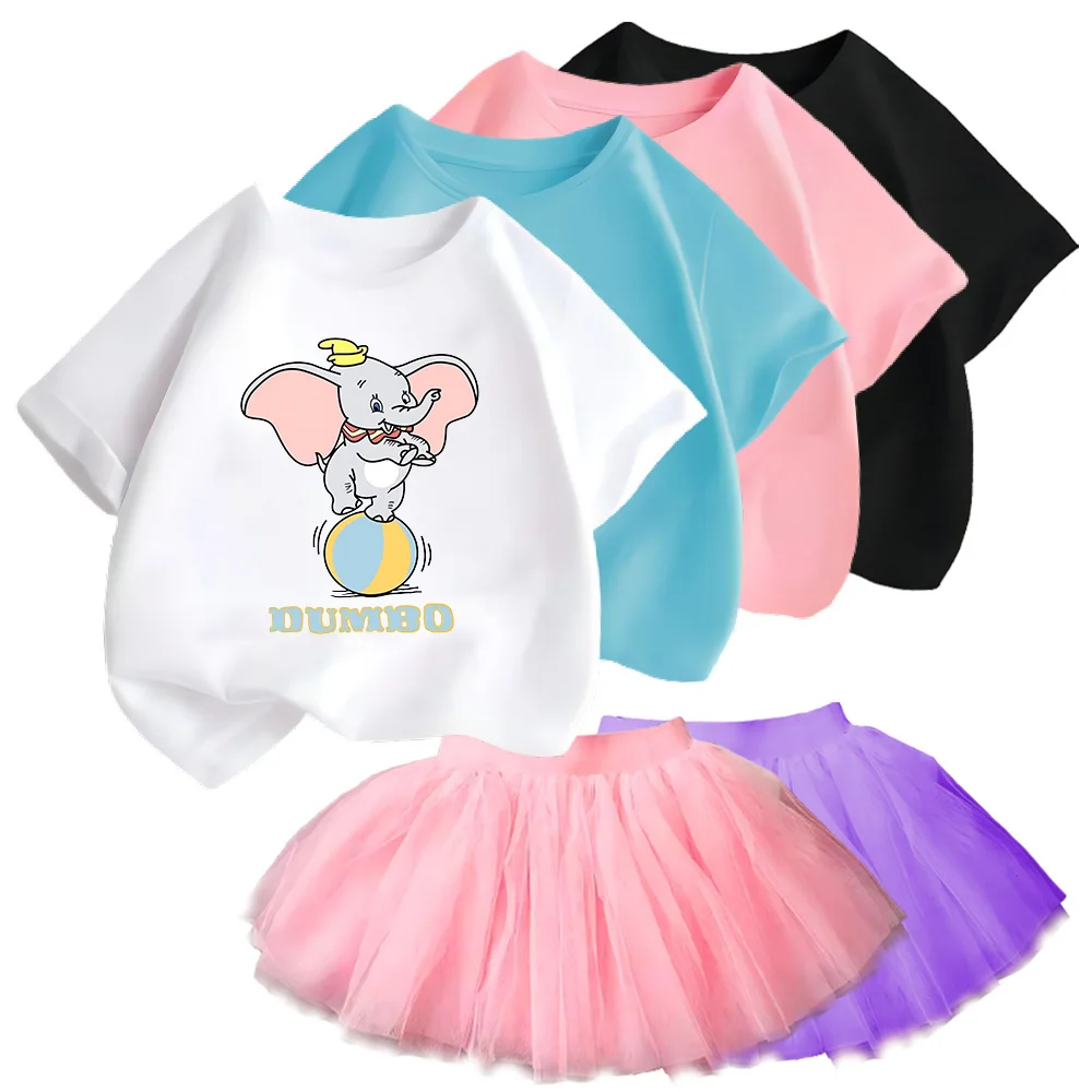 Cartoon Printed Children's Clothing T-shirt Kid Sets High Quality Tops Tees+Fashion Party Dance Short Skirt for Girls 7-13Y