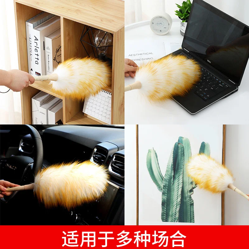 100% Echte Schapen Lam Wol Bont Stofdoek Meubels Dust Cleaner Bursh Huishoudelijke Reiniging Houten Handvat Veegmachine Veer Schoonmaken Tool