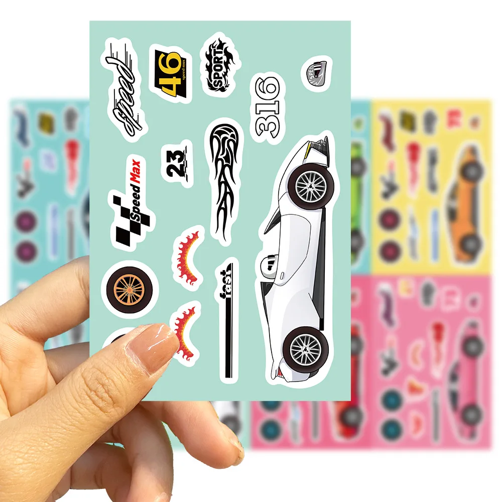 8/16 Blatt Rennwagen-Puzzle-Aufkleber-Spiel: Gestalte ein Gesicht – Kinder-Puzzle zum Zusammenbauen, DIY-Dekoration, Lernspielzeug für Kinder, Partygeschenk