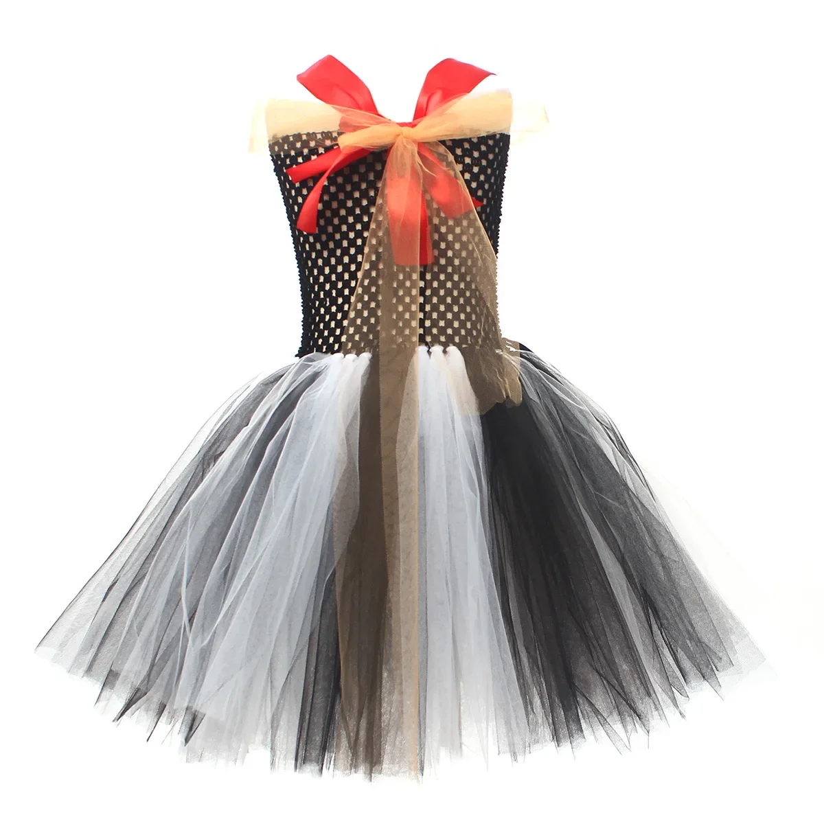 Girls Pirate Princess Tutu Dress Sling Corset Bodice Black White Tulle Skirt  Eye Patch For Halloween Cosplay Party Outfit view 5