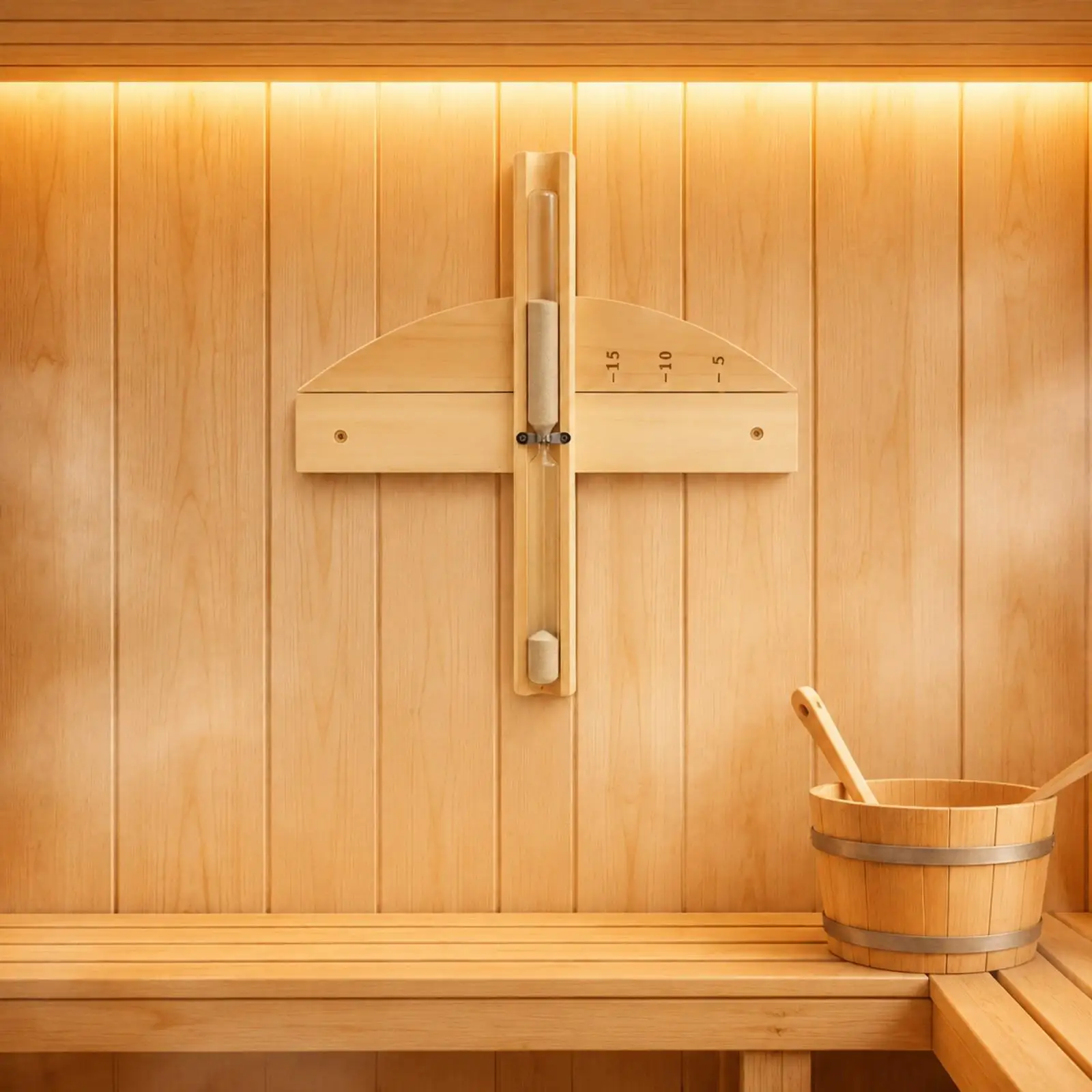 15 Minute Sand Timer for Sauna with Pine Wood Frame Heat Resistant Glass and Rotating Base for Steam Room