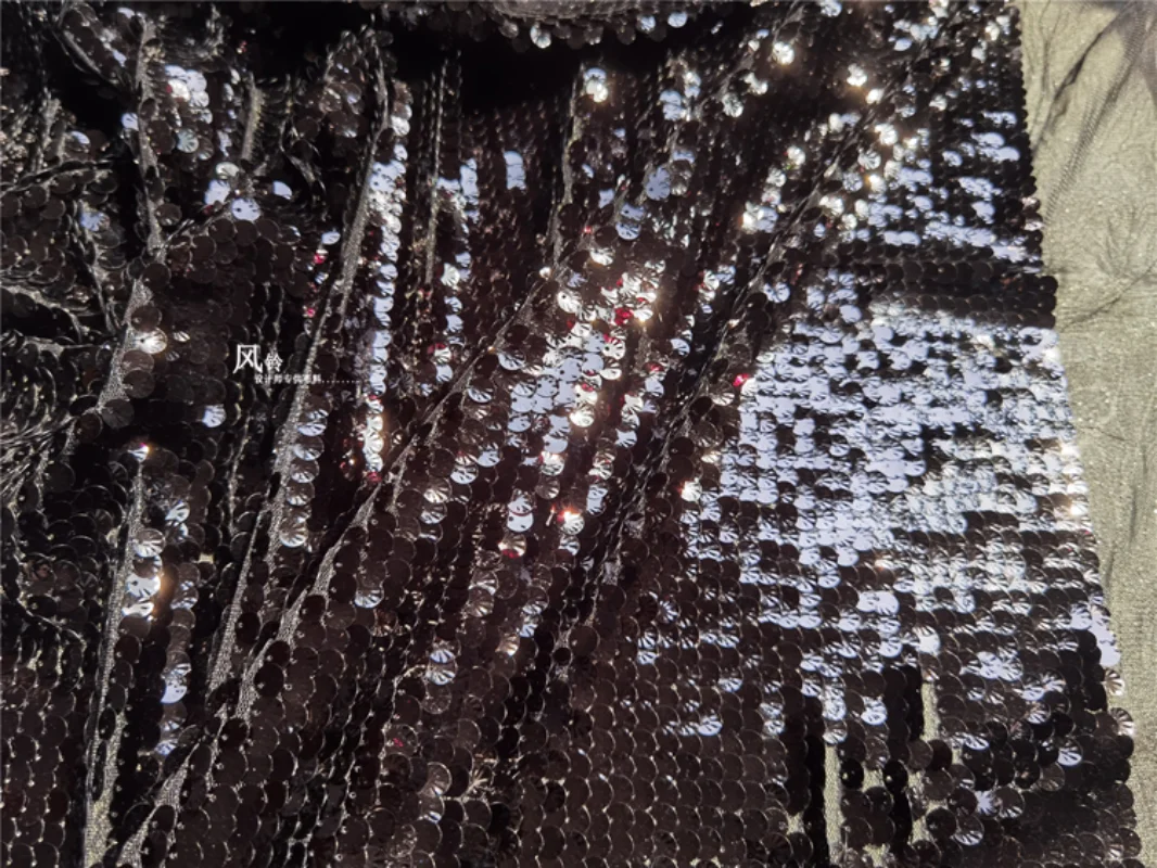 Tessuto di velo di garza ricamato con paillettes forma di conchiglie nere decorazione di Backgound fai da te gonne a sirena da palcoscenico vestiti