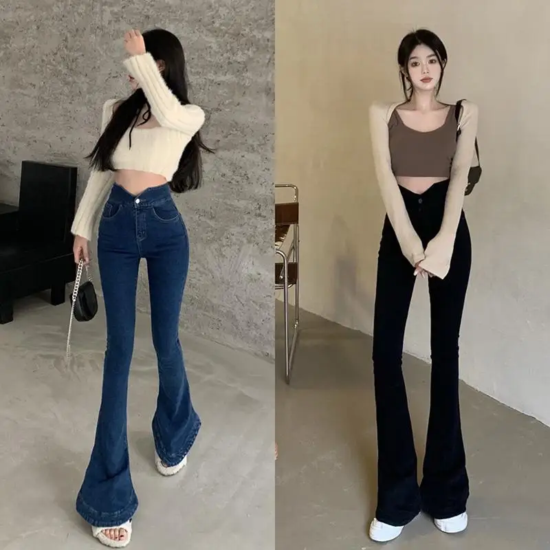 

Women's Jeans Black Bell Bottom Sexy Trousers Flared High Waist Shot Flare Blue Female Denim Pants Summer Retro Fashion Casual A