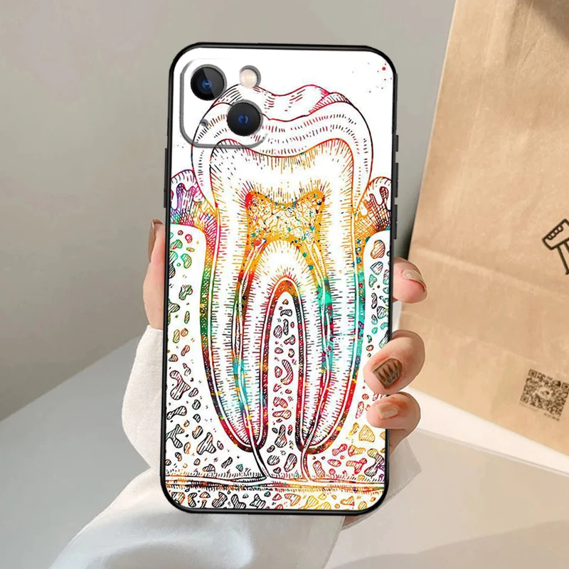 dentist tooth pattern Case For iPhone 16 15 14 13 11 12 Pro Max XS X XR Plus Back Cover For iPhone 16 15 14 12 13 Mini