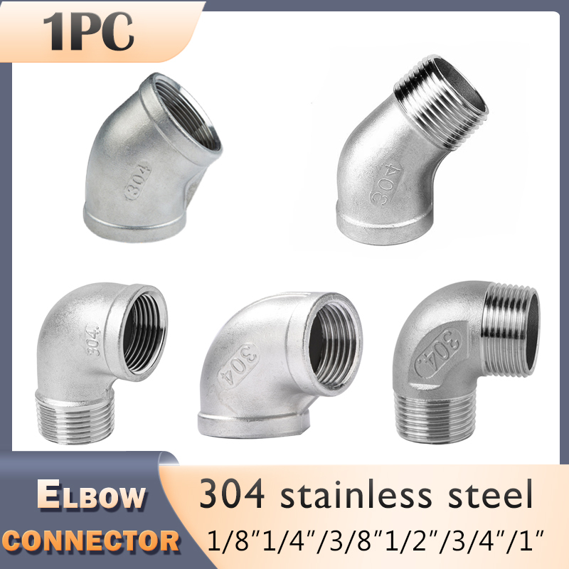  304 Stainless Steel Male Threaded Elbow Female Connector 45Degree Elbow Connector 90 Cegree Pipe Connector 1/4“ 3/8” 1/2” 1“ 