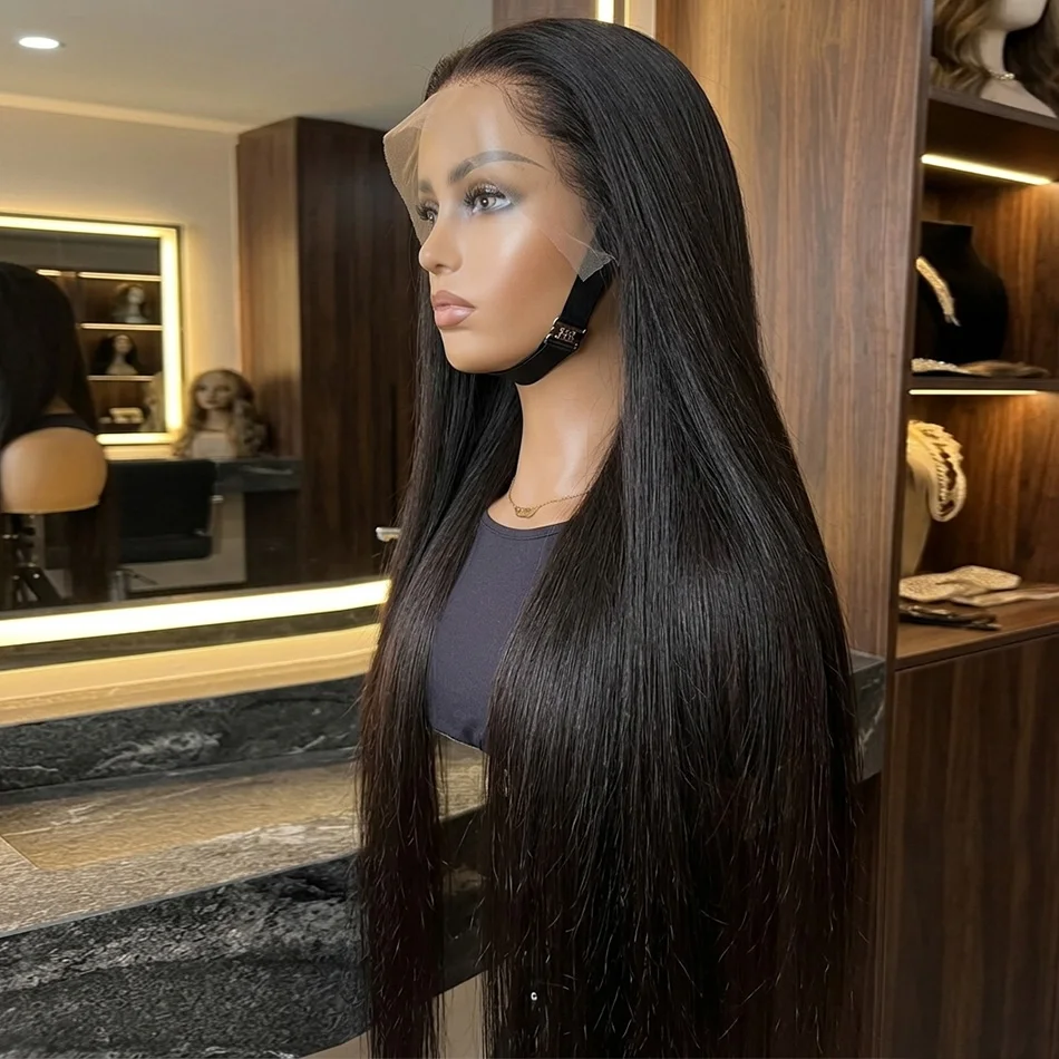 

40 Inch Extra Long 250% Density Natural Black 13x6 HD Lace Frontal Luxury Bone Straight Silky Soft 13x4 Remy Human Hair Wigs Pre Plucked Hairline Invisible Bleached Knots Wear and Go 5x5 Glueless Closure Thick Full Ends