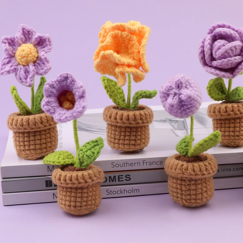 KRABALL Flowers Plant Potted Crochet Knitting Kits With Yarn Thread,Hook,Markers,Instructions,For DIY Beginners Knit Tool Set