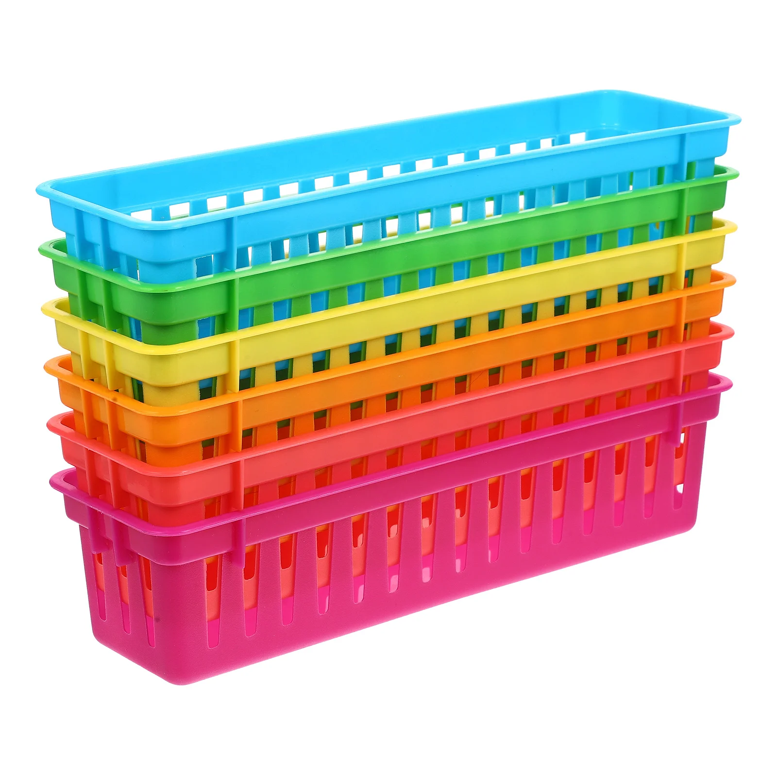 

6 Pcs Plastic Pencil Holders Colorful Desk Organizers Stationery Storage Baskets Classroom Supplies Cute Tray Case Basket