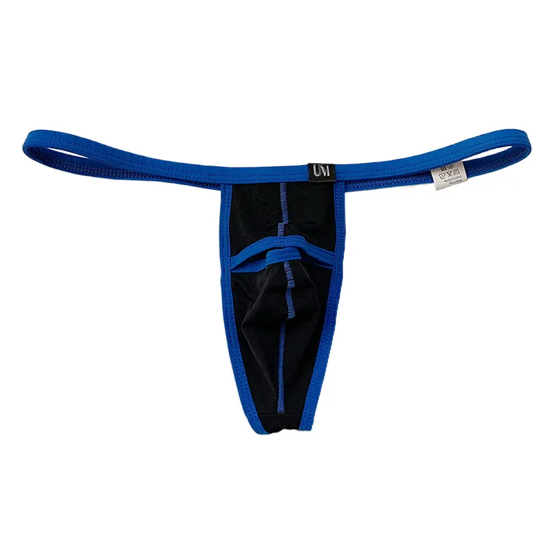 

Men Open Front Ice Silk Thong Color Block Uplift Pouch T-Back Underwear W111