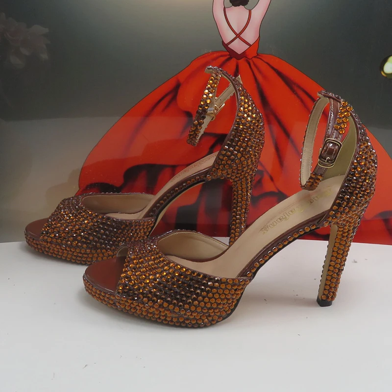 Super High Heel  Golden Bridal Wedding shoes Summer Sandals woman Fashion Party Dress shoes Ankle Strap sandal Open Toe image 2