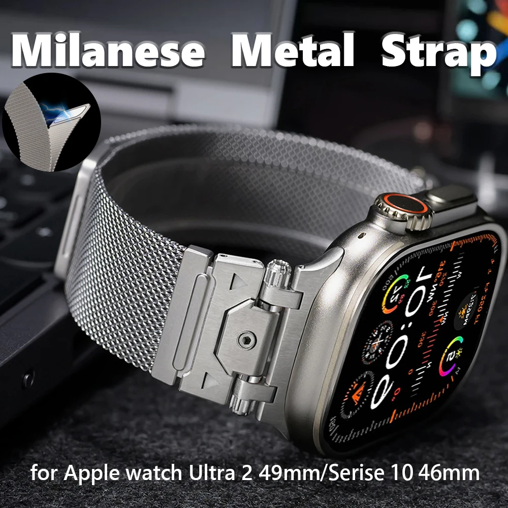 

Milanese Metal Strap For Apple Watch Ultra2 49mm 10 46mm Luxury Magnetic Band For iWatch Series 9 8 7 6 5 se 45mm 44mm Men Strap