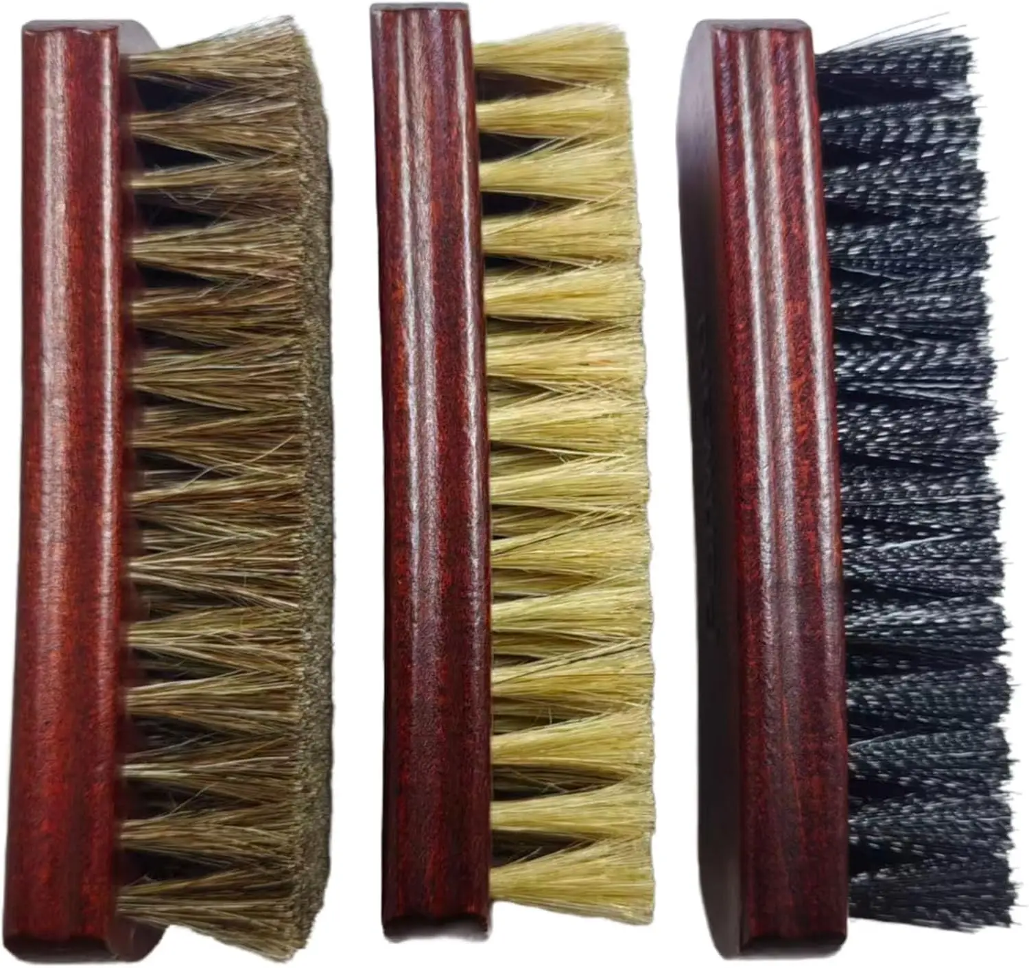 

Набор из 3 щеток для чистки обуви с щетиной из конского волоса, кабаньей щетины и нейлона, 6-дюймовая вогнутая ручка для превосходного захвата, деревянная ручка для кроссовок