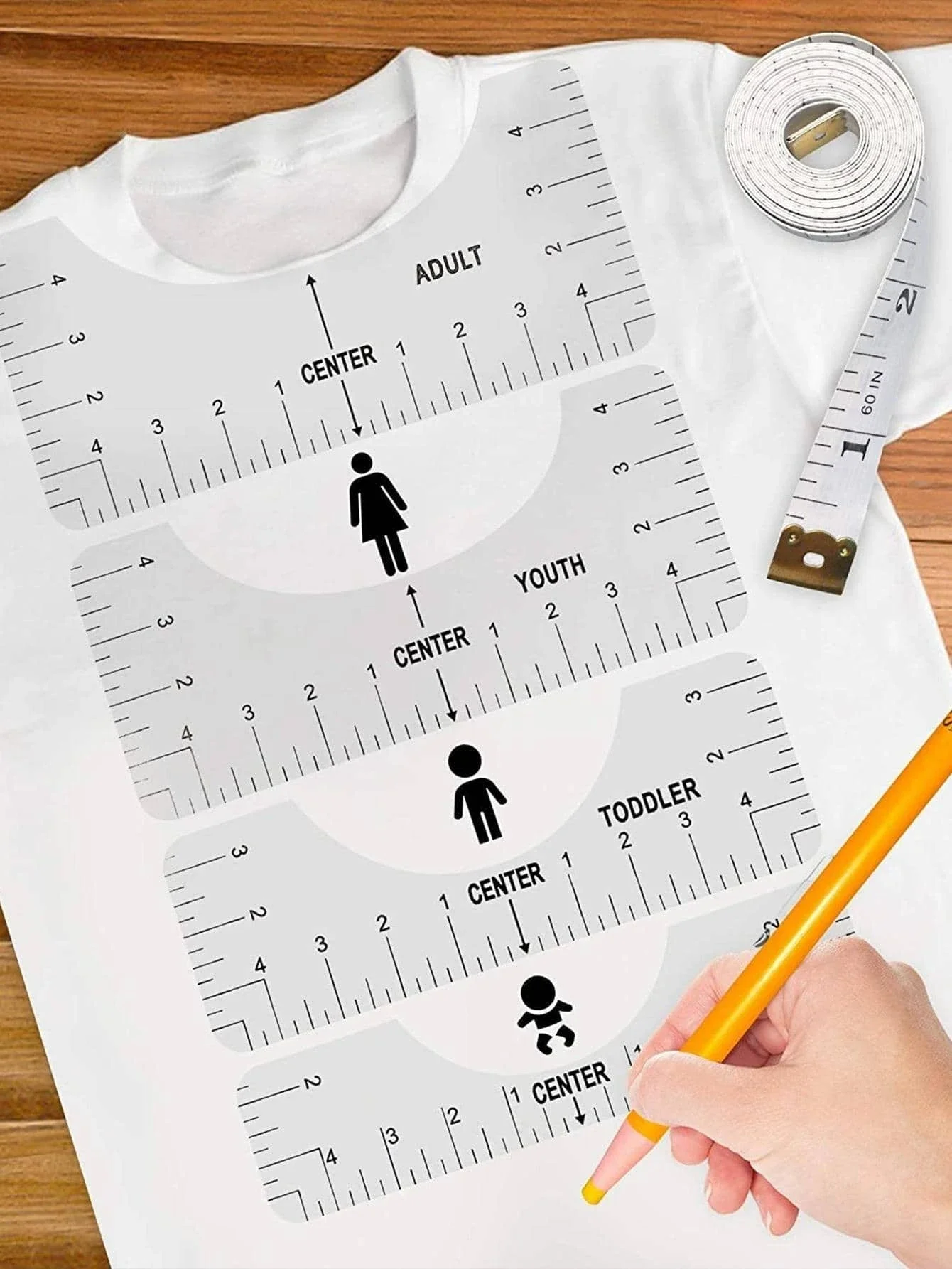 Regla de camiseta transparente, herramienta de alineación de guía, reglas de camiseta al centro, diseño para adultos, jóvenes, niños pequeños, costura también, 4/11 Uds.