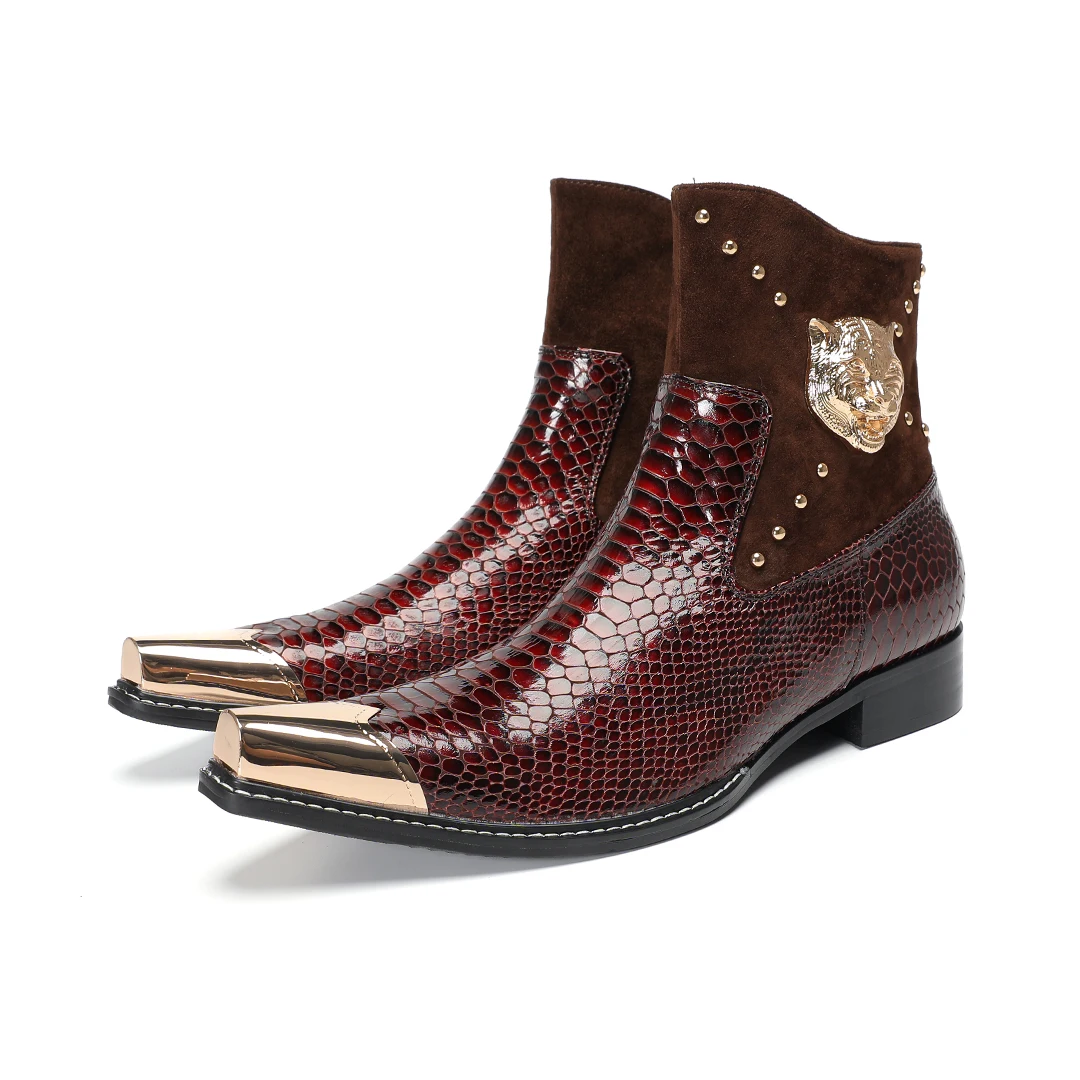 موضة أشار تو الرجال جلد طبيعي حذاء من الجلد للرجال حجم كبير رجل سستة دراجة نارية كاوبوي أحذية بوت قصيرة الذكور أحذية الحفلات #1