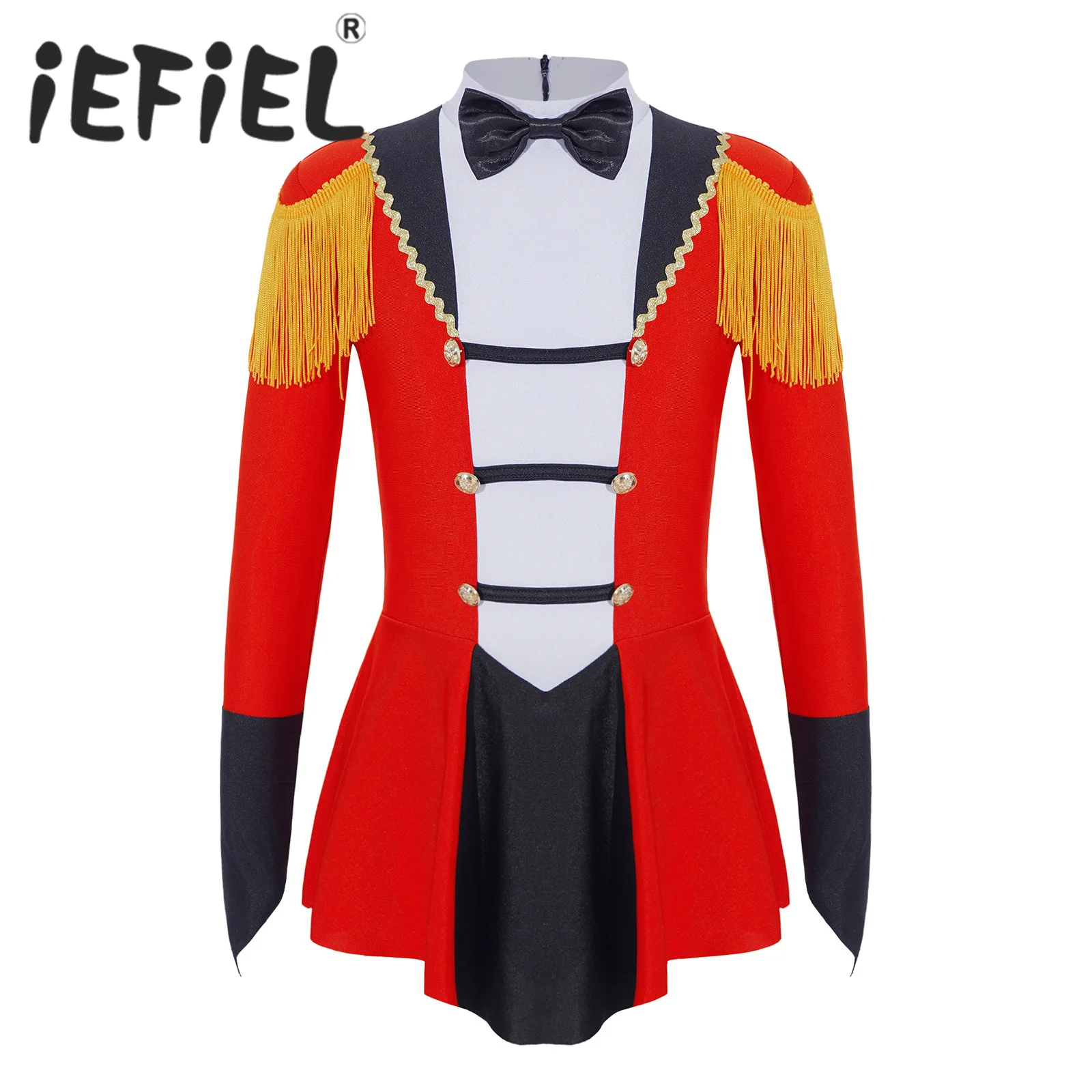 

Girls Circus Ringmaster Costumes Cosplay Dress Up Bodysuit Long Sleeves Bowknot Tassels Ruffle Halloween Carnival Party Jumpsuit