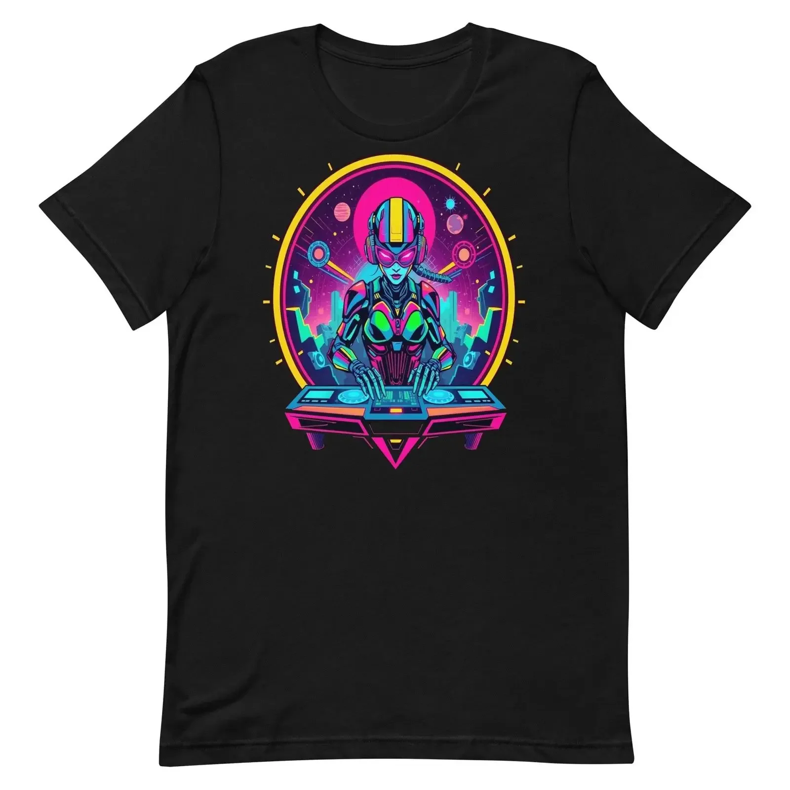 EDM Cyborg DJ Camiseta  vintage Washed designer clothes Comfortable Slightly Breathable Casual Versatile Top For Everyday Wear