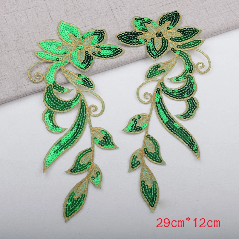 1 Pair Sequin Flower Embroidered Patches For Clothing Dress Accessories Applique Handmade Badges Sewing Crafts