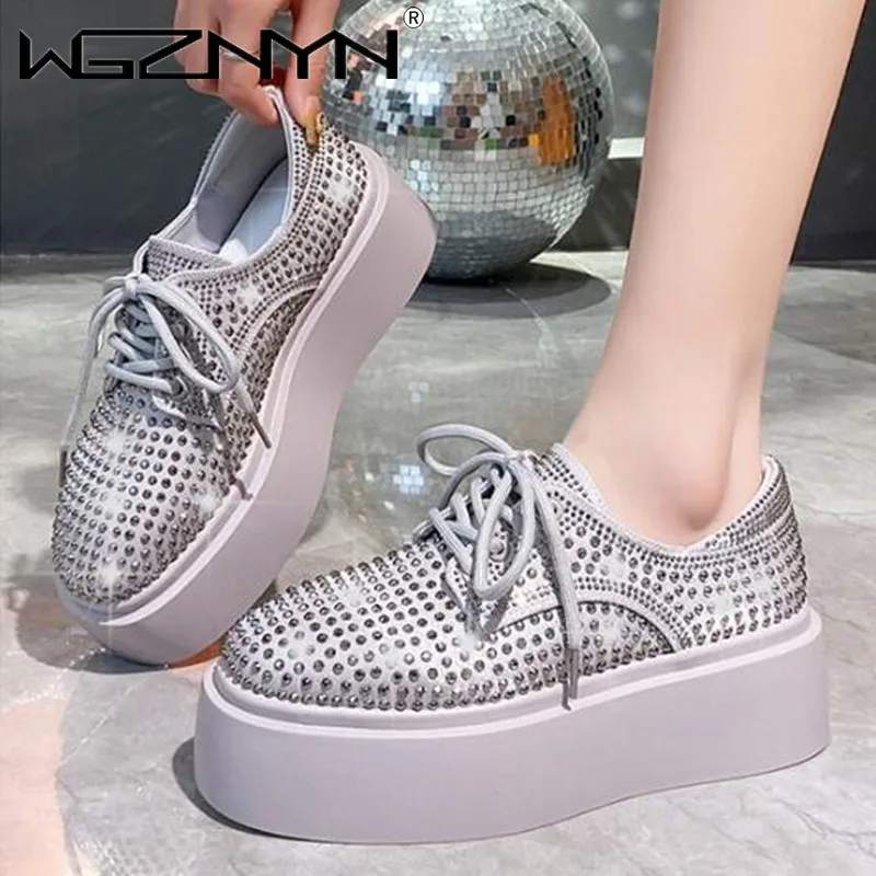 

NEW Heel Lace-up Women's Sneakers Solid Bling Ladies Shoes 2024 Fashion Spring/autumn Adult Comfortable Women's Vulcanize Shoes