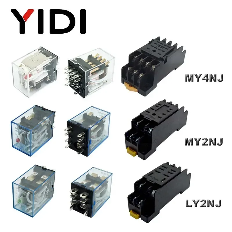 Customized HH54P HH52P HH62P LY2NJ MY2NJ MY4NJ Coil Relay DPDT DC 12V 24V Indicator Power Relays AC 110V 220V with Base Socket