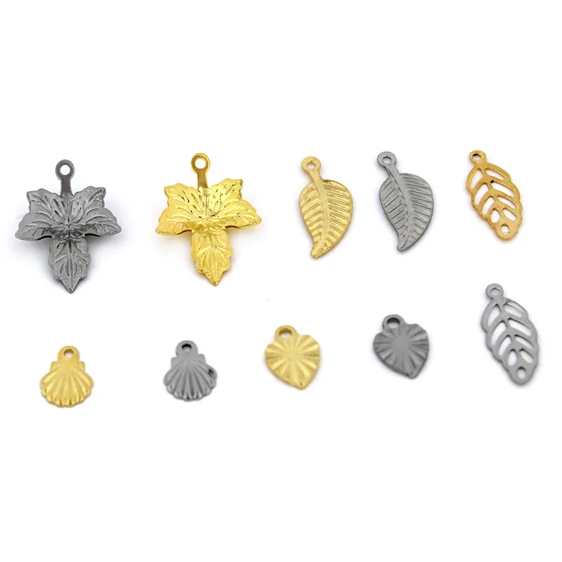 50-30Pcs Stainless Steel Golden Leaf Charms Pendants Hollow Leaves Charm For Jewelry Making Bracelet Necklace DIY Accessories