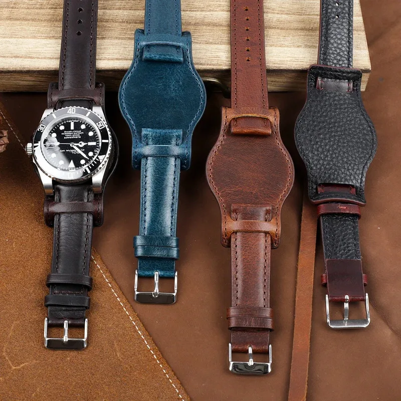 النفط الشمع الجلود حزام (استيك) ساعة معصمه مع حصيرة اليدوية جلد طبيعي ساعة اكسسوارات 18 مللي متر 19 مللي متر 20 مللي متر 21 مللي متر 22 مللي متر حزام ساعة اليد