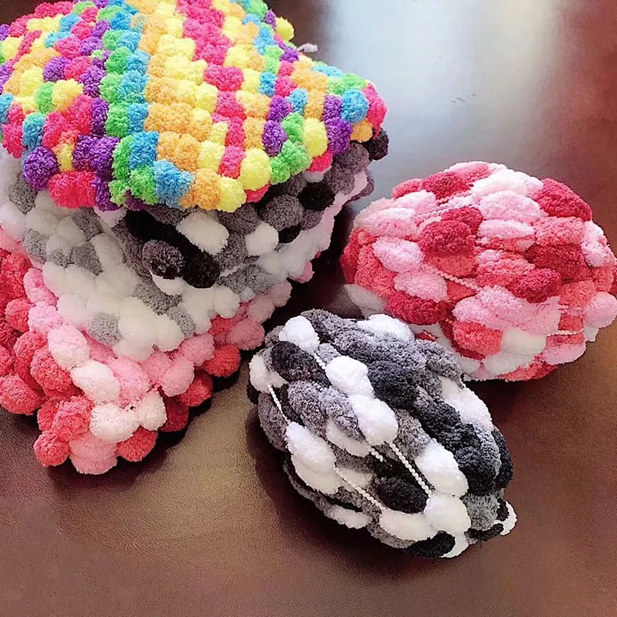 1Pc 100g Rainbow Ball Yarn Colorful Pom Pom polyester Yarn for Knitting Blanket Cushion Line crochet mat Thread  ﻿