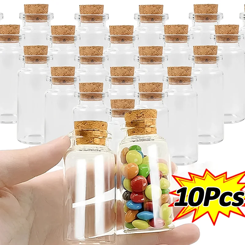 10Pcs 5ml-20ml Small Glass Bottles with Cork Stopper DIY Decoration Mini Transparent Wishing Bottle Candy Jar Storage Glass Jar