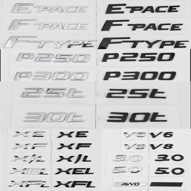 Emblemas de letras para coche, accesorios de pegatinas para maletero trasero para X S F XF XE XJ XK XEL XFL XJL XJ6 XJS XKR XFR F-Type F-Pace E-Pace I-Pace