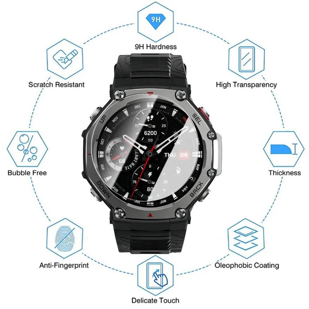 1-5 шт. для Amazfit T-Rex 3 Pro закаленное стекло, легко устанавливается, защитная пленка для экрана, защитная пленка от царапин, HD прозрачные пленки для часов