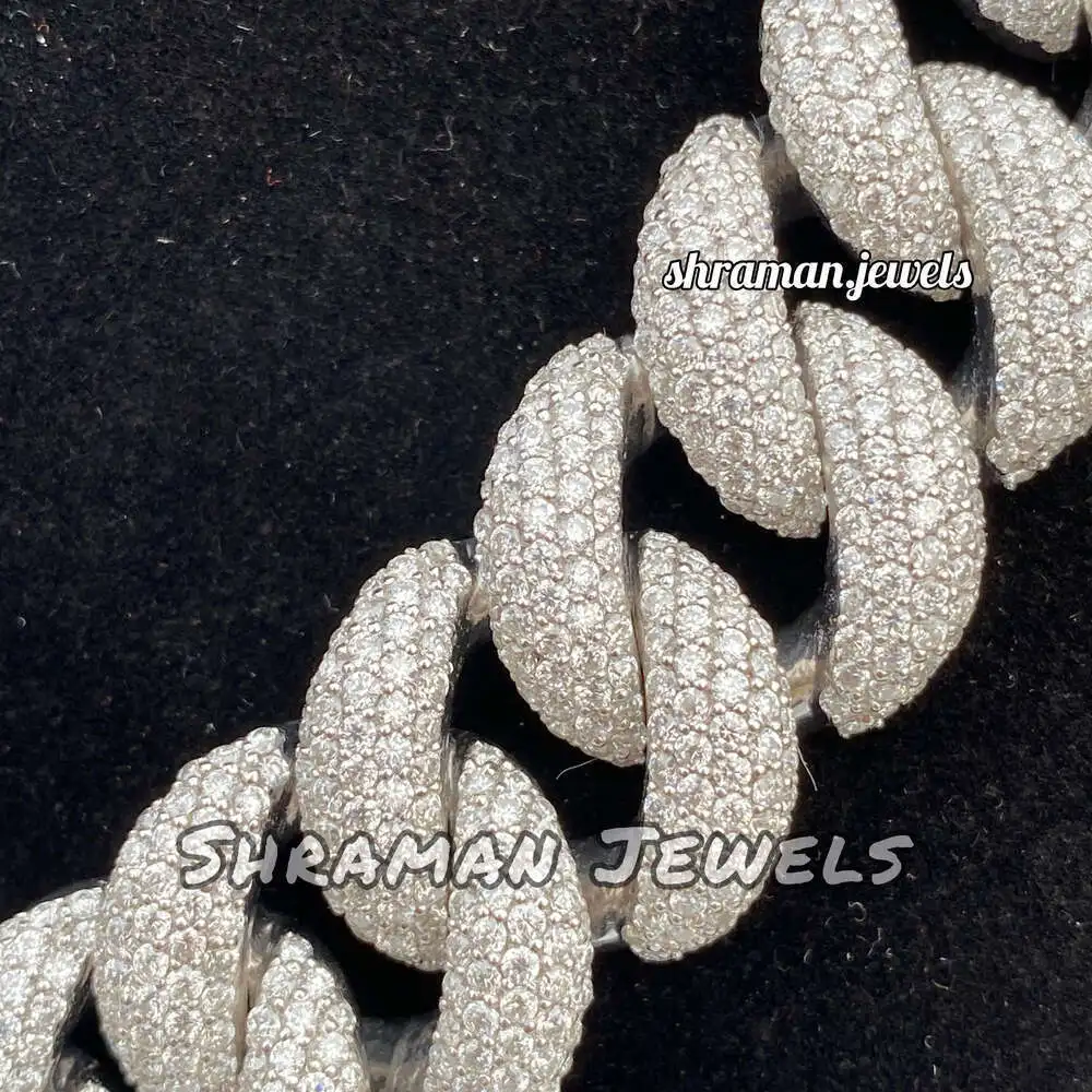 

20 Mm Moissanite Diamond Thick Cuban Link Chain Iced Out 925 Sterling Silver 24 Inches Cuban Necklace