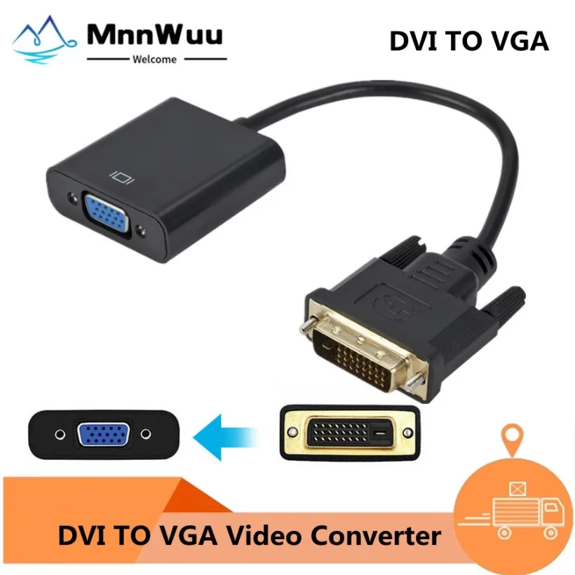 

MnnWuu Full HD 1080P DVI-D DVI To VGA Adapter Video Cable Converter 24+1 25Pin to 15Pin Cable Converter for PC Computer Monitor