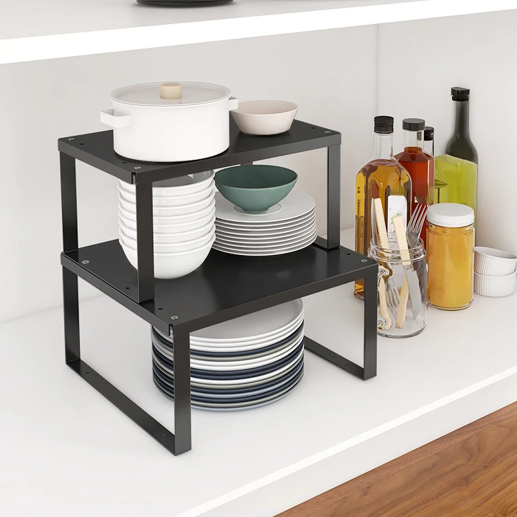 Simple Kitchen Countertop Layered Shelf Desktop Storage Rack Cabinet Inner Compartment Is Divided Into Single-layer Pot Rack