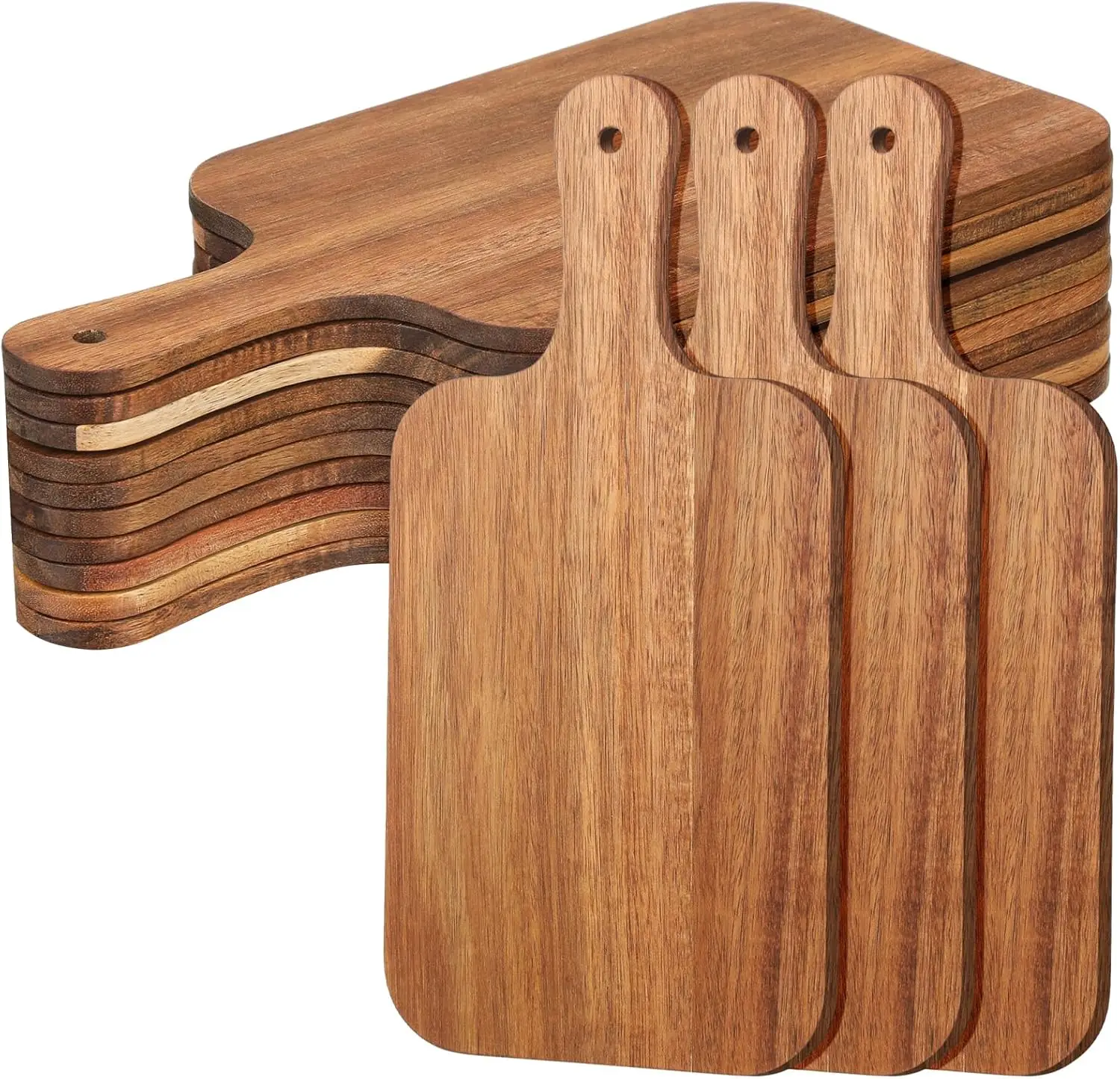 

12 Pcs Bulk Wood Cutting Board with Handle, Acacia Serving Trays for Laser Engraving, Custom Wedding Housewarming Christmas Gift